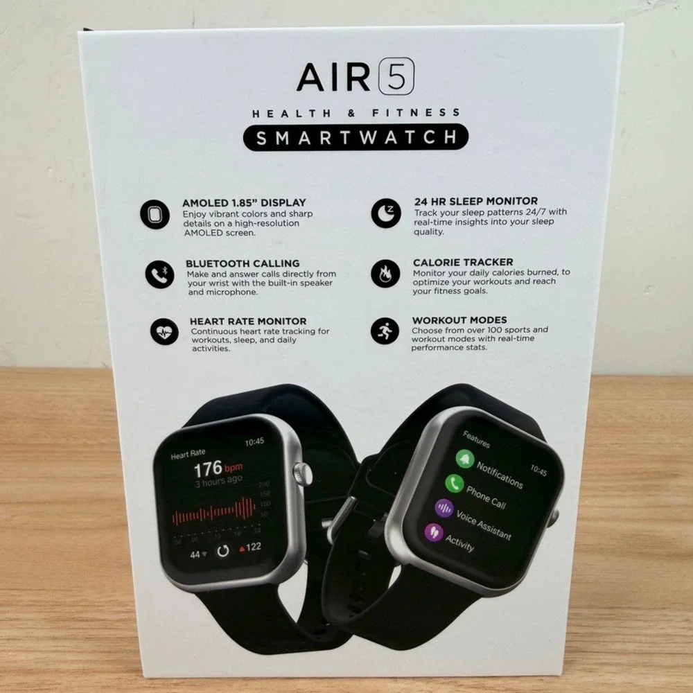 iTOUCH Air 5 Wearables Smartwatch Black Health Fitness AMOLED Bluetooth NEW